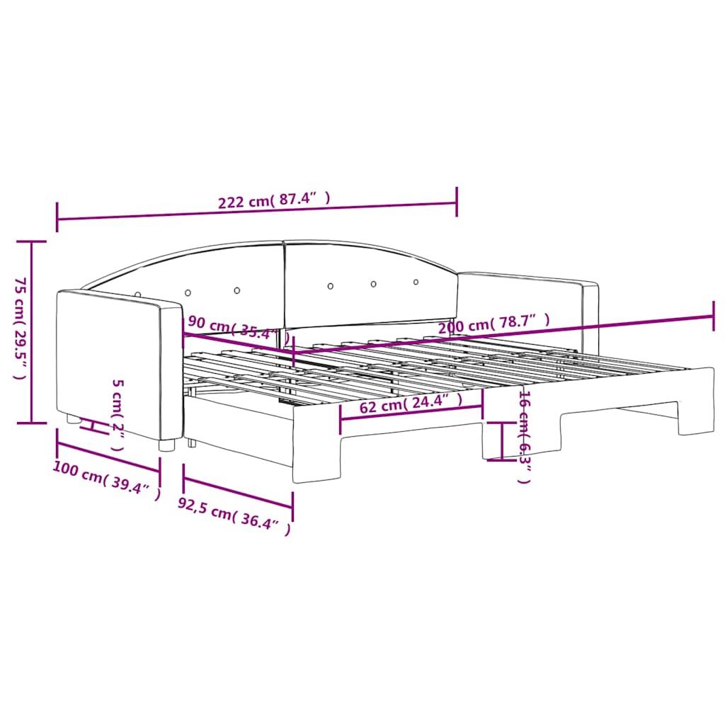 Tagesbett Ausziehbar Dunkelgrün 90x200 cm Samt