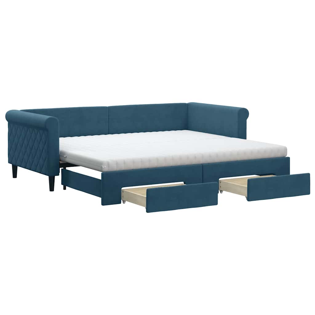 Tagesbett Ausziehbar mit Schubladen Blau 90x200 cm Samt