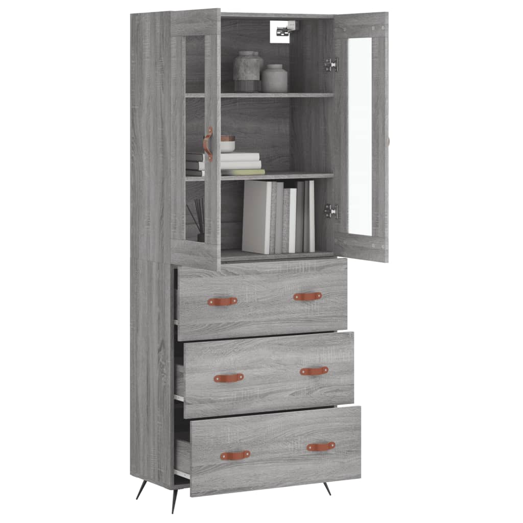 Highboard Grau Sonoma 69,5x34x180 cm Holzwerkstoff