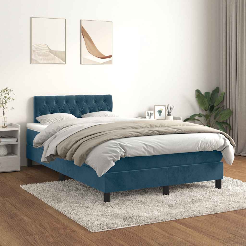 Boxspringbett mit Matratze Dunkelblau 120x200 cm Samt