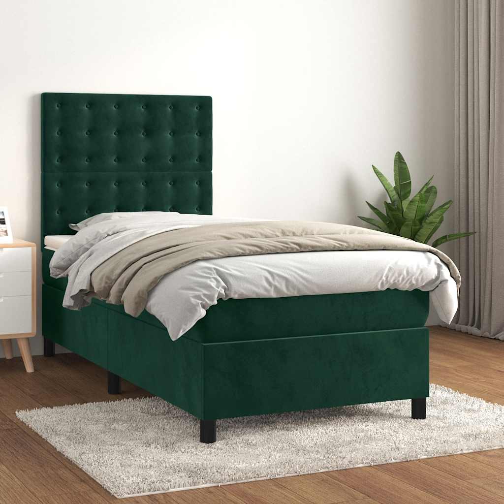 Boxspringbett mit Matratze Dunkelgrün 100x200 cm Samt