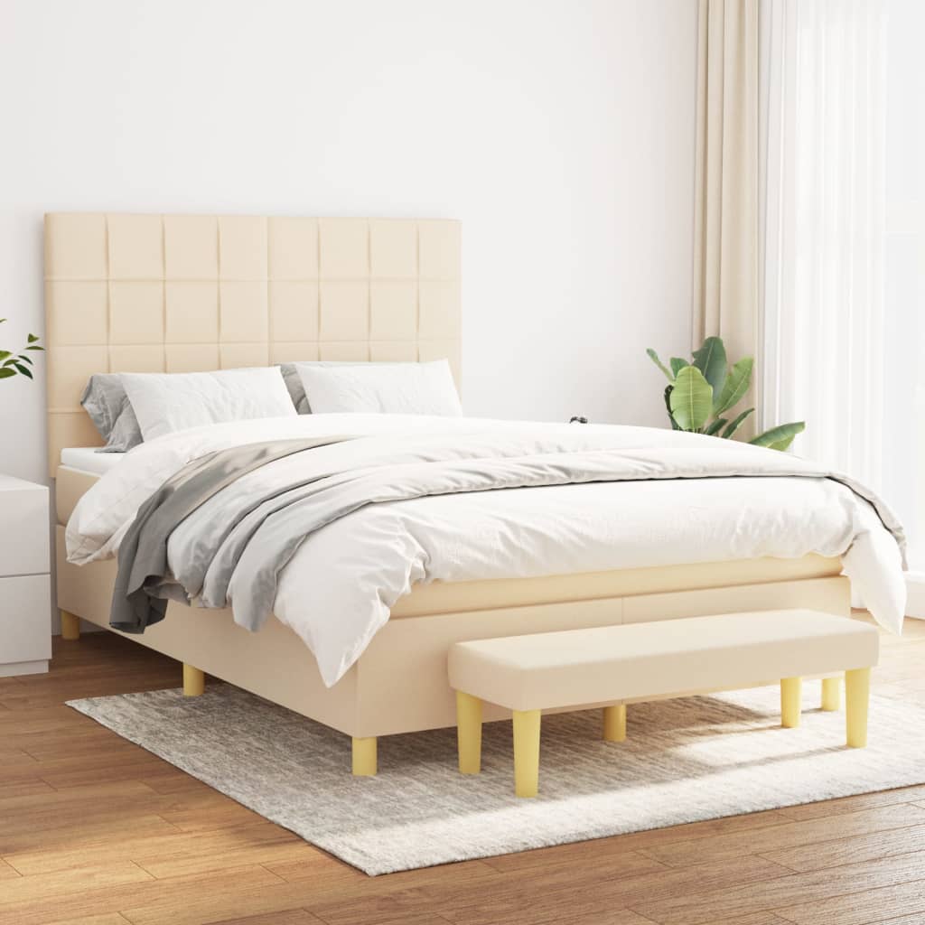Boxspringbett mit Matratze Creme 140x190 cm Stoff