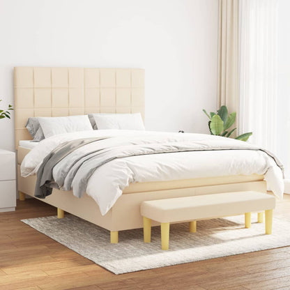 Boxspringbett mit Matratze Creme 140x190 cm Stoff