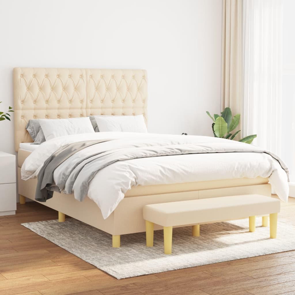 Boxspringbett mit Matratze Creme 140x190 cm Stoff