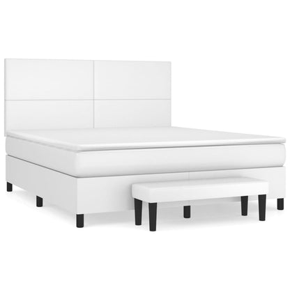 Boxspringbett mit Matratze Weiß 160x200 cm Kunstleder