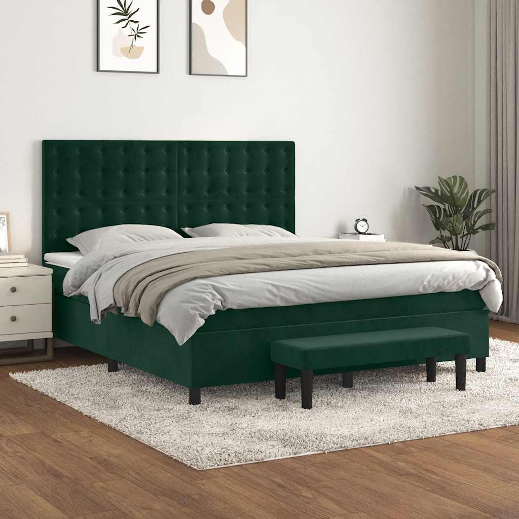 Boxspringbett mit Matratze Dunkelgrün 180x200 cm Samt