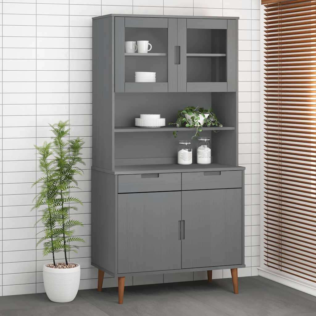 Highboard-Oberteil MOLDE Grau 90x35x100 cm Massivholz Kiefer