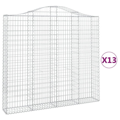 Gabionen mit Hochbogen 13Stk. 200x30x180/200cm Verzinktes Eisen