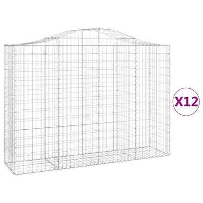 Gabionen mit Hochbogen 12Stk. 200x50x140/160cm Verzinktes Eisen