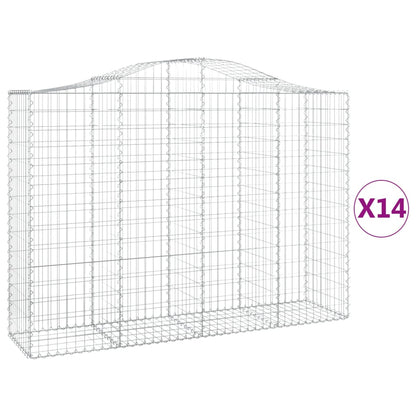 Gabionen mit Hochbogen 14Stk. 200x50x140/160cm Verzinktes Eisen