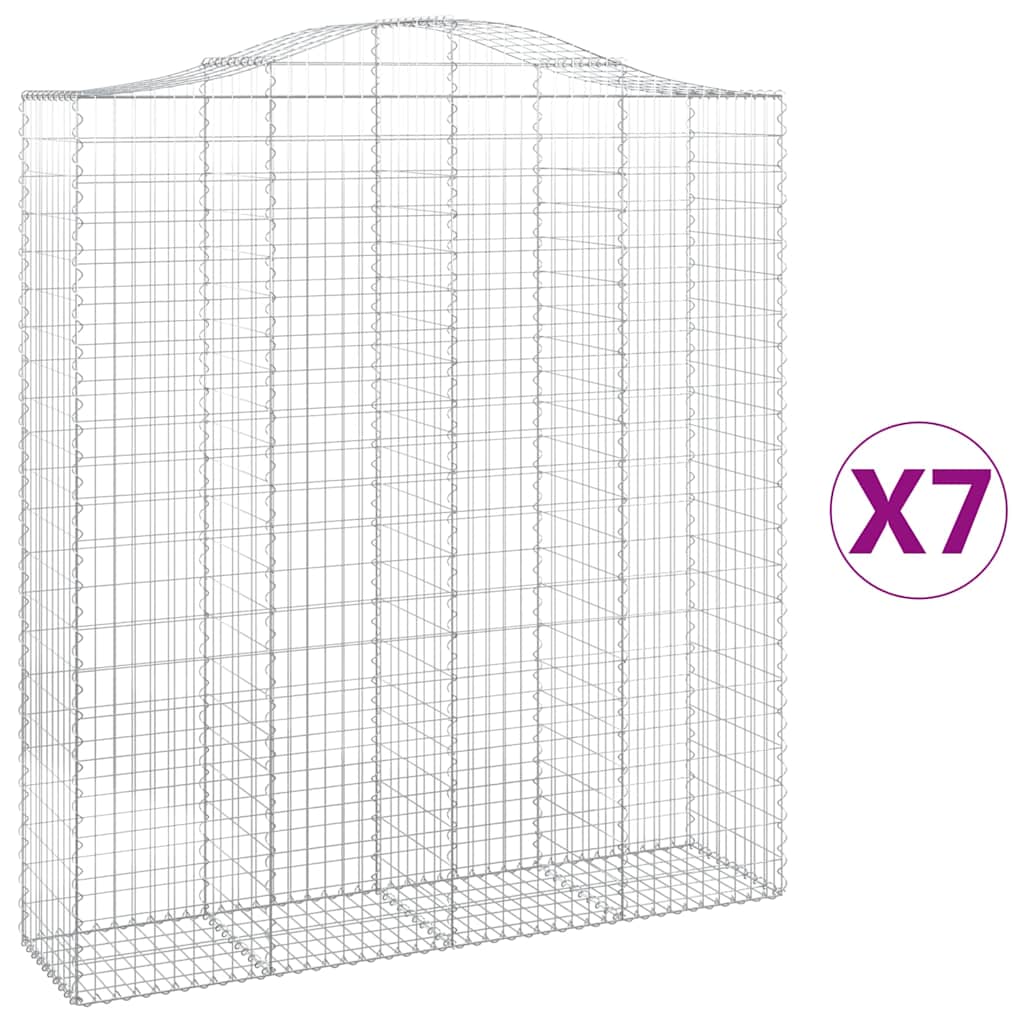 Gabionen mit Hochbogen 7 Stk. 200x50x220/240cm Verzinktes Eisen