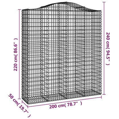 Gabionen mit Hochbogen 7 Stk. 200x50x220/240cm Verzinktes Eisen