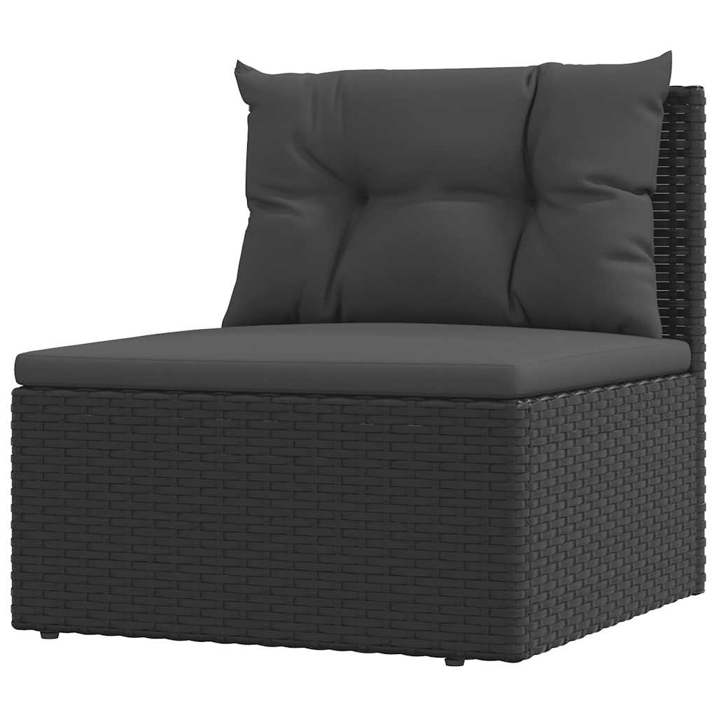Garten-Mittelsofa mit Kissen Schwarz Poly Rattan