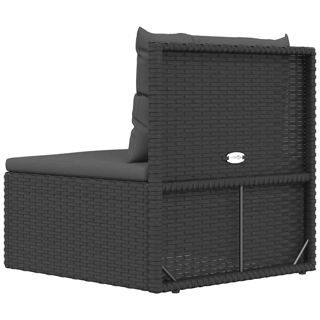 Garten-Mittelsofa mit Kissen Schwarz Poly Rattan
