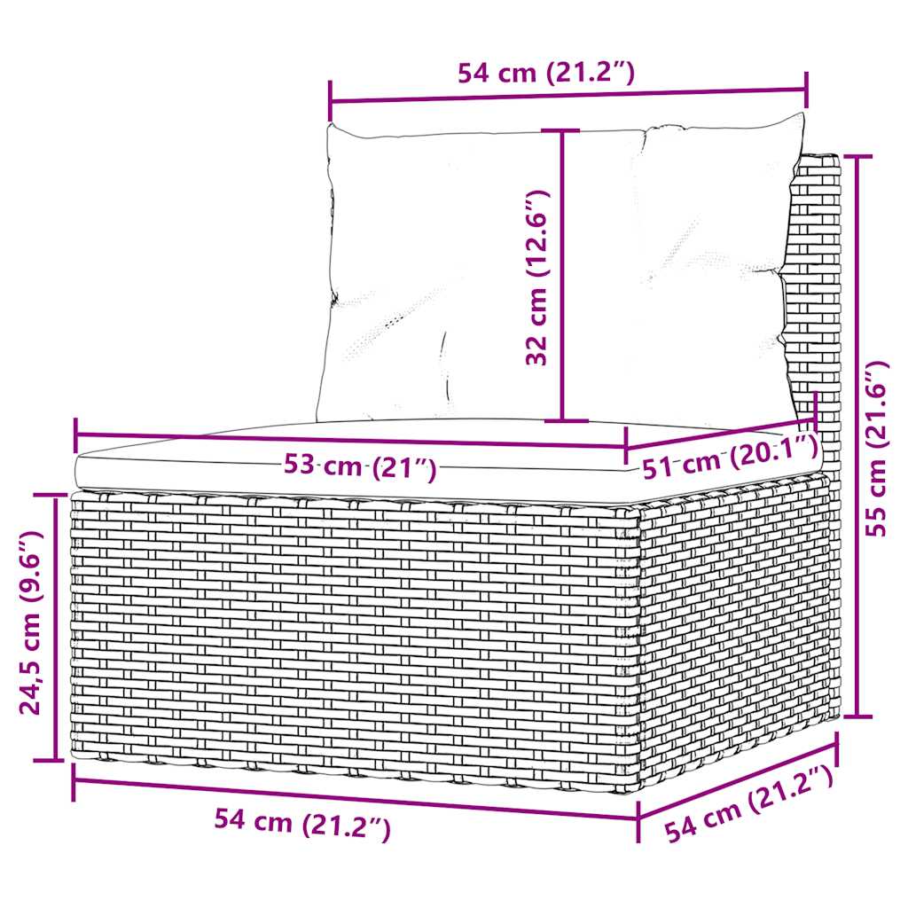Garten-Mittelsofa mit Kissen Schwarz Poly Rattan