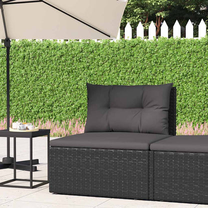 Garten-Mittelsofa mit Kissen Schwarz Poly Rattan
