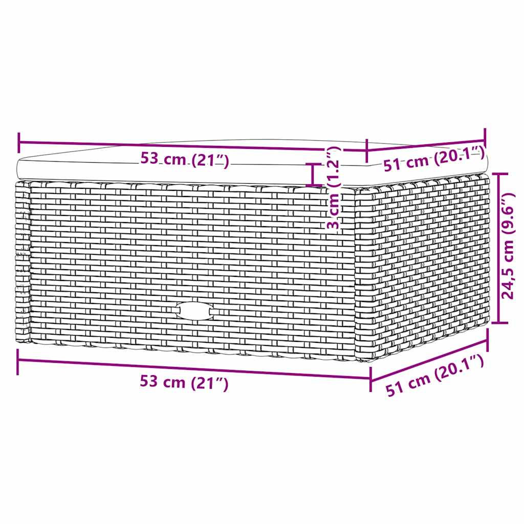 Gartenhocker mit Kissen Schwarz Poly Rattan