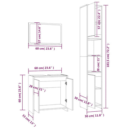 3-tlg. Badmöbel-Set Grau Sonoma Holzwerkstoff