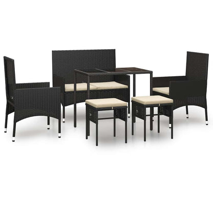6-tlg. Garten-Lounge-Set mit Kissen Schwarz Poly Rattan