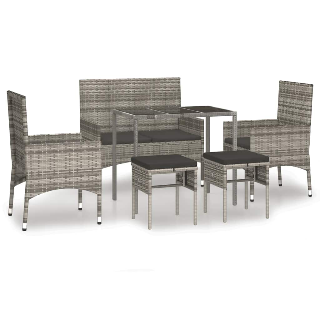 6-tlg. Garten-Lounge-Set mit Kissen Grau Poly Rattan
