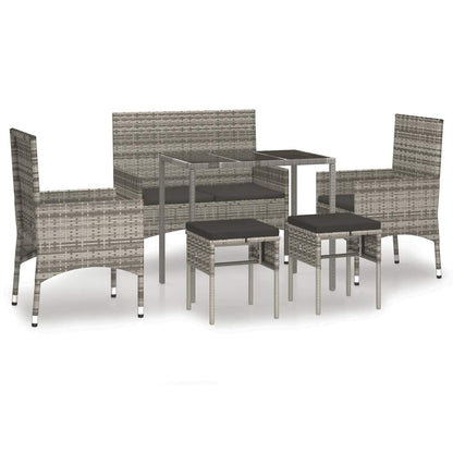 6-tlg. Garten-Lounge-Set mit Kissen Grau Poly Rattan