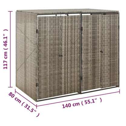 Mülltonnenbox für 2 Tonnen Grau 140x80x117 cm Poly Rattan