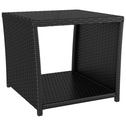 Beistelltisch mit Glasplatte Schwarz Poly Rattan & Hartglas