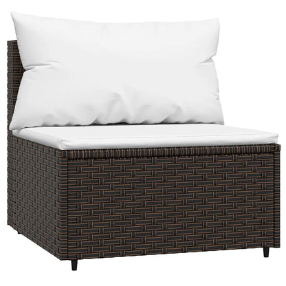 Garten-Mittelsofa mit Kissen Braun Poly Rattan