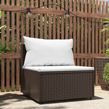 Garten-Mittelsofa mit Kissen Braun Poly Rattan
