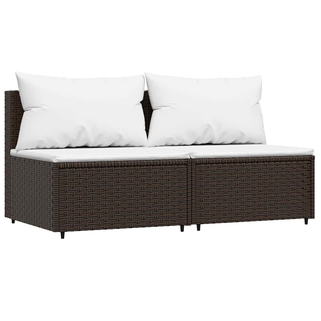 Garten-Mittelsofas mit Kissen 2 Stk. Braun Poly Rattan