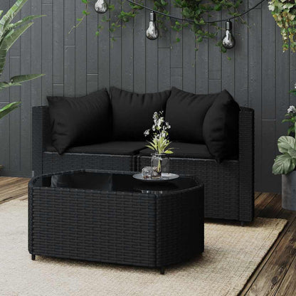 3-tlg. Garten-Lounge-Set mit Kissen Schwarz Poly Rattan
