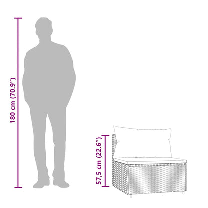 Garten-Mittelsofa mit Kissen Schwarz Poly Rattan