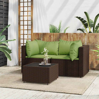 3-tlg. Garten-Lounge-Set mit Kissen Braun Poly Rattan