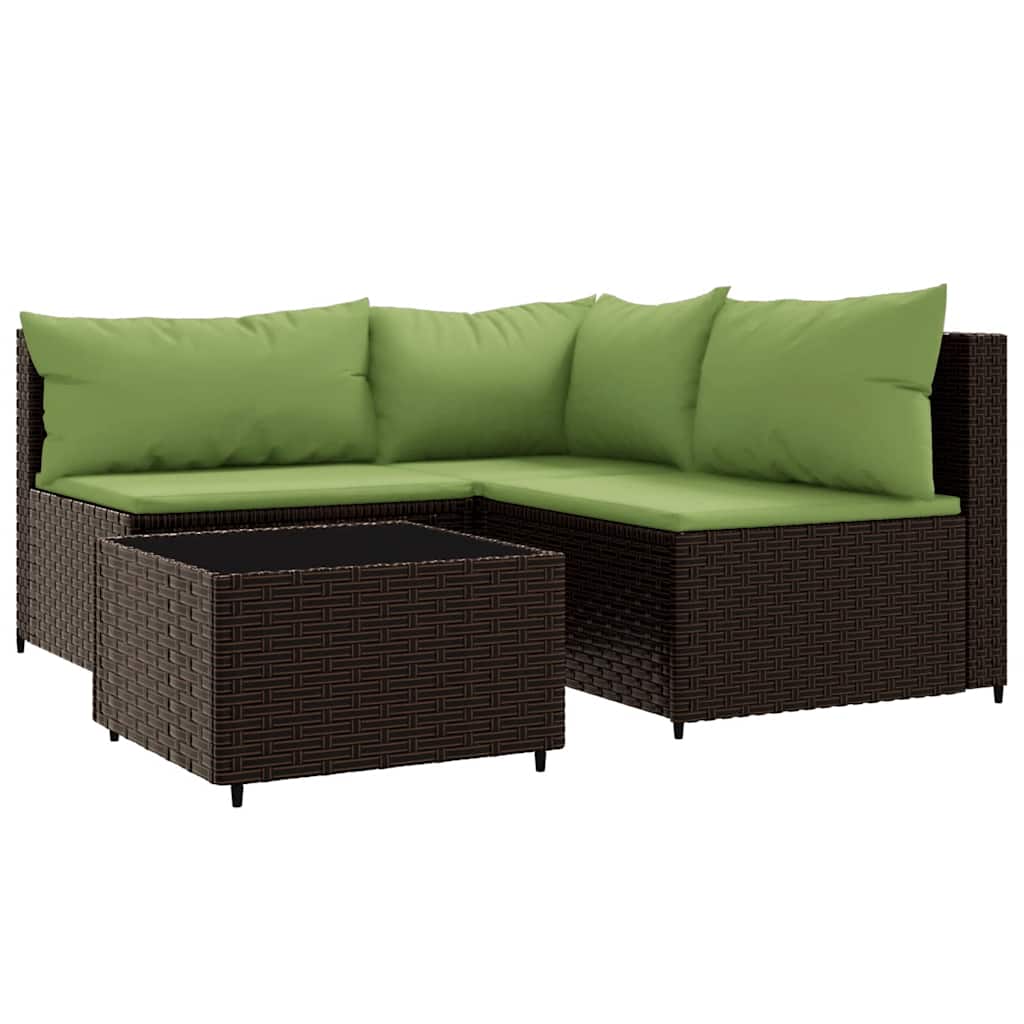 4-tlg. Garten-Lounge-Set mit Kissen Braun Poly Rattan