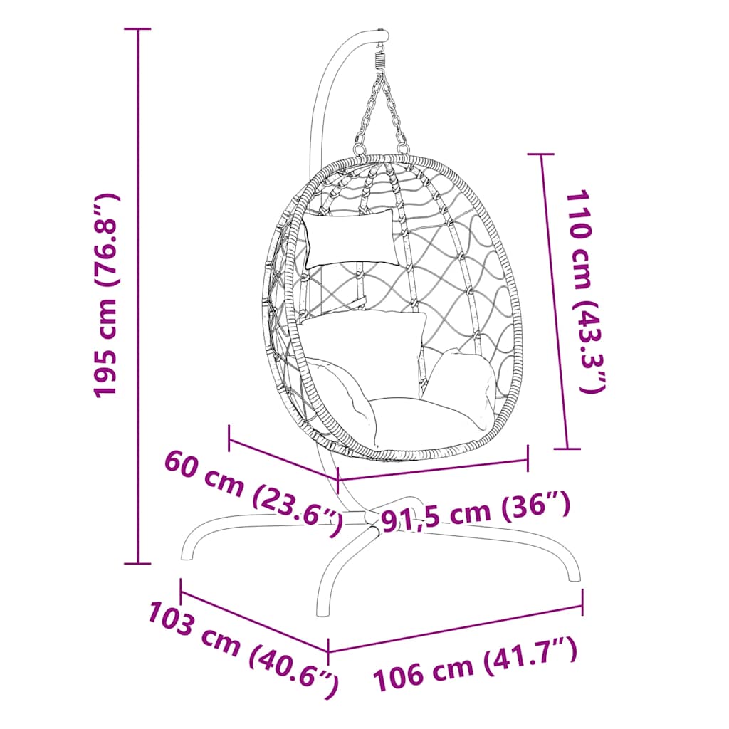 Hängesessel mit Kissen Taupe Poly Rattan & Stahl