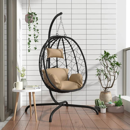 Hängesessel mit Kissen Taupe Poly Rattan & Stahl