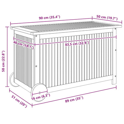 Gartentruhe mit Rollen 90x50x58 cm Massivholz Akazie