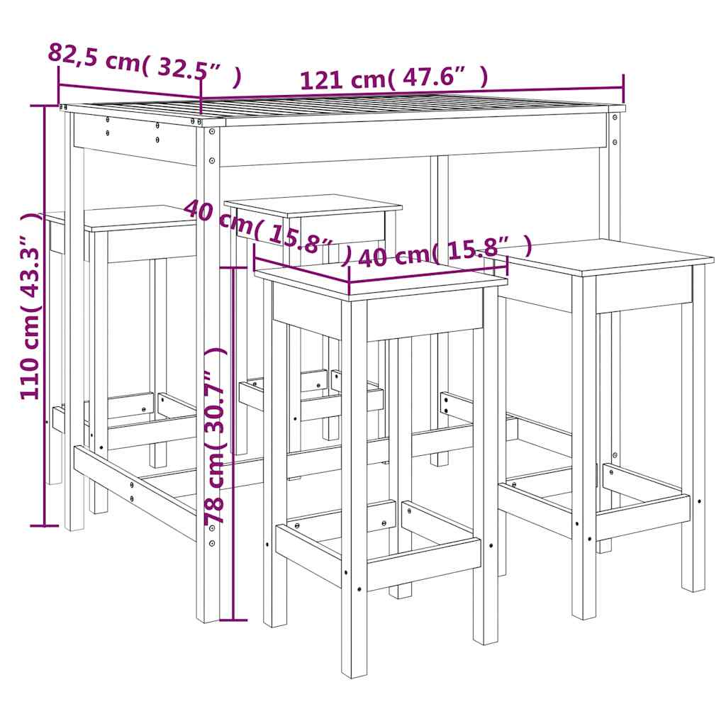 5-tlg. Gartenbar-Set Massivholz Kiefer