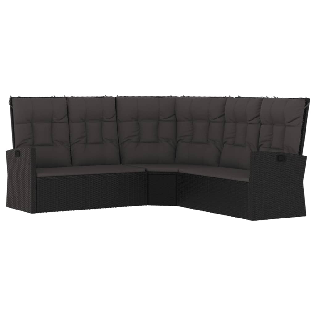 Ecksofa mit Liegefunktion und Kissen Schwarz Poly Rattan