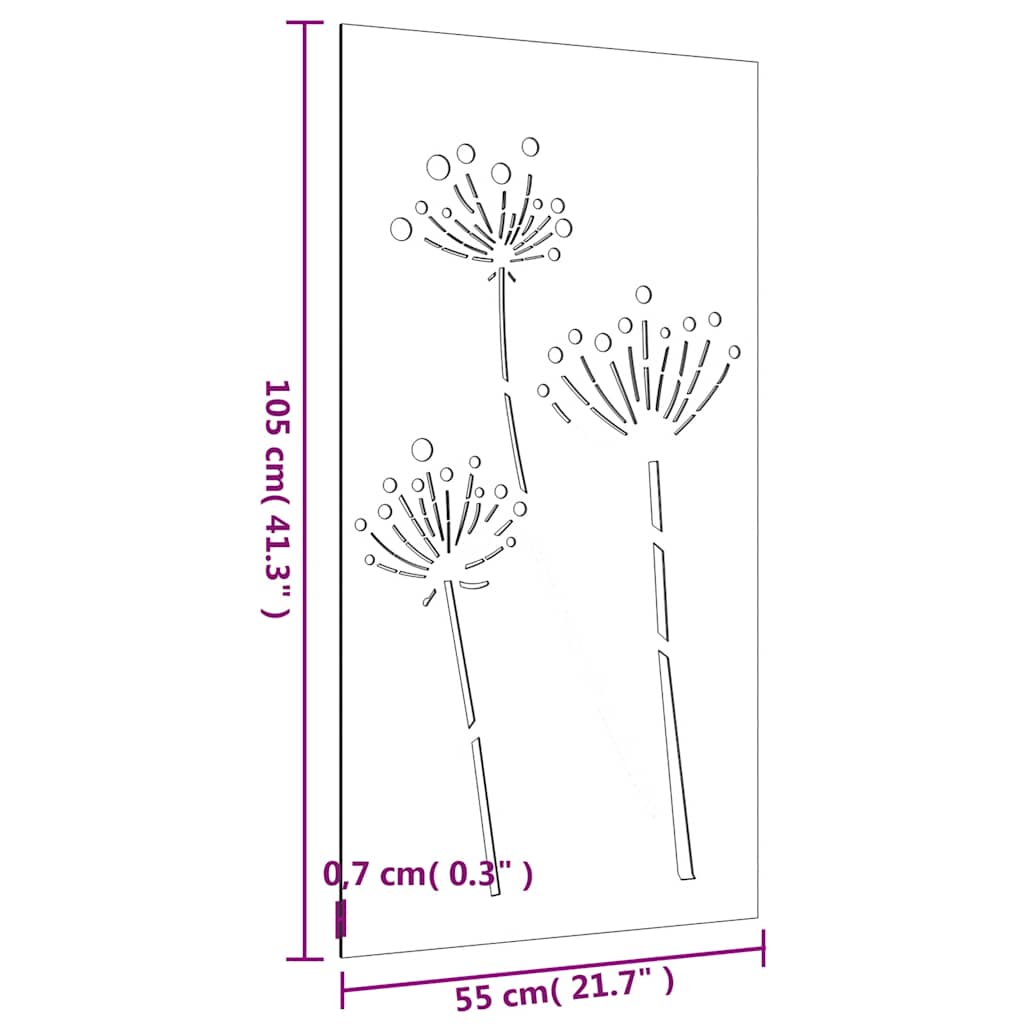 Garten-Wanddeko 105x55 cm Cortenstahl Blumen-Design