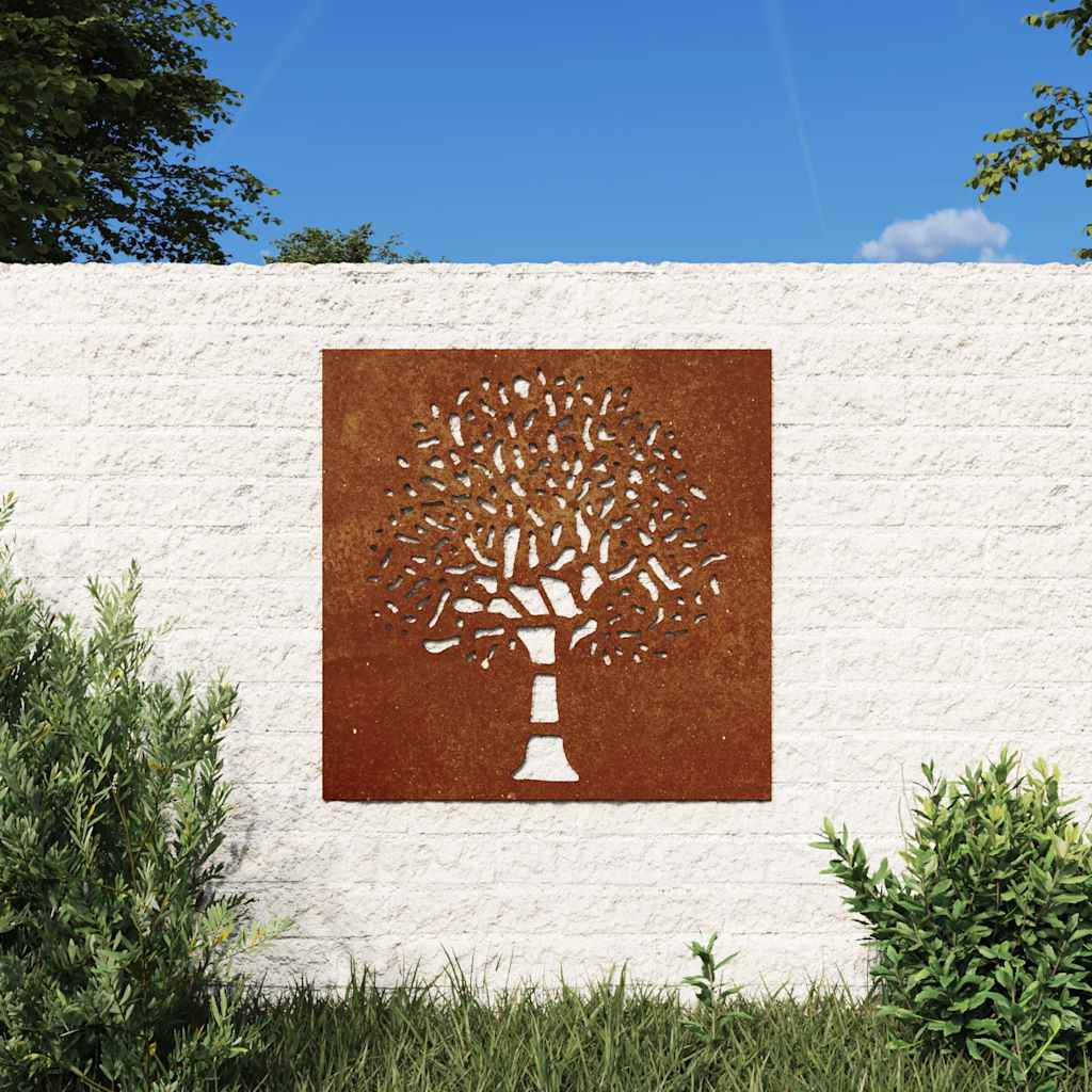 Garten-Wanddeko 55x55 cm Cortenstahl Baum-Design