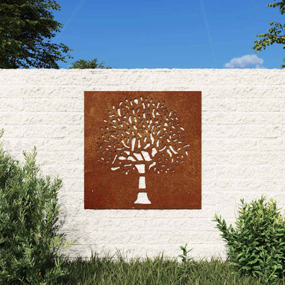 Garten-Wanddeko 55x55 cm Cortenstahl Baum-Design