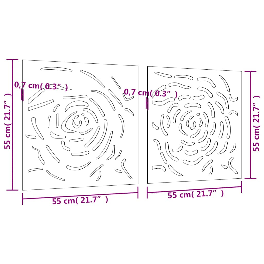 2-tlg. Garten-Wanddeko 55x55 cm Cortenstahl Rosen-Design