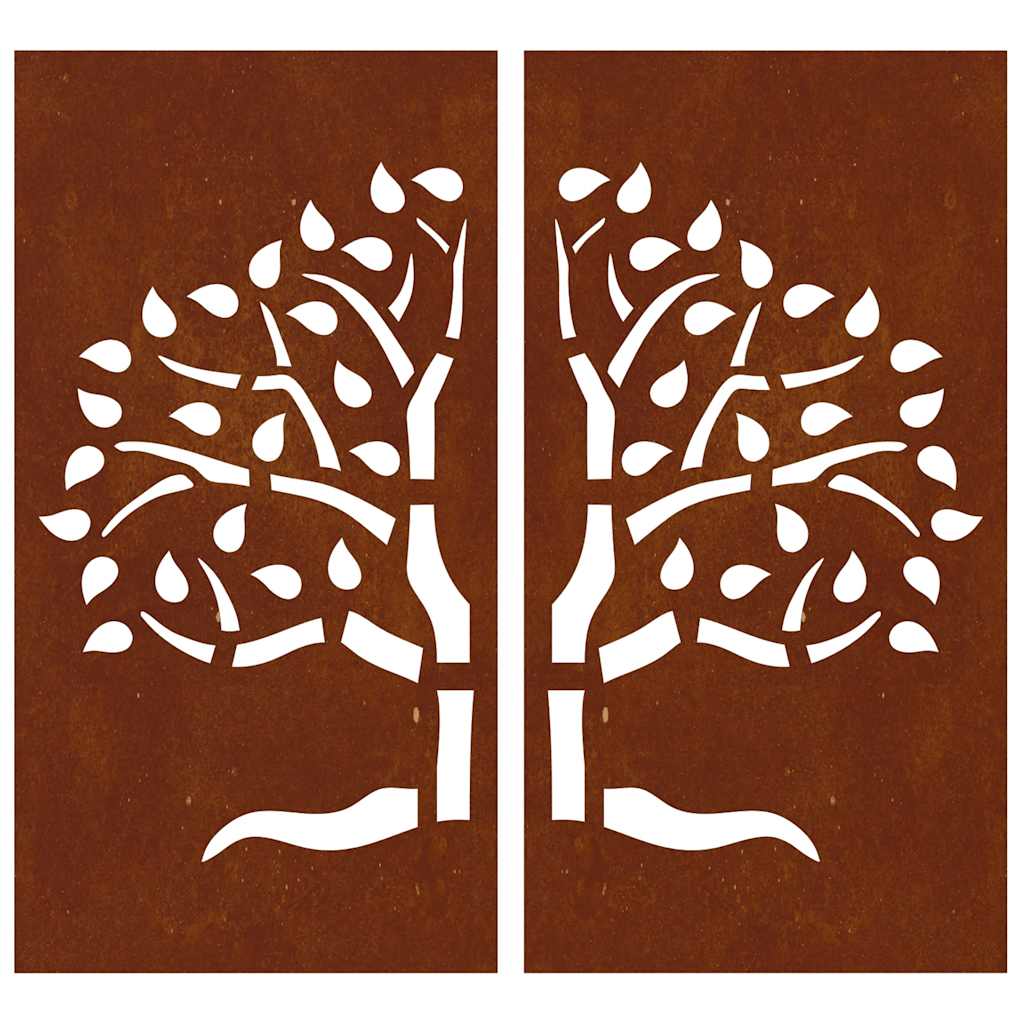 2-tlg. Garten-Wanddeko 105x155 cm Cortenstahl Baum-Design