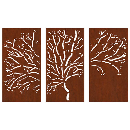 3-tlg. Garten-Wanddeko 105x55 cm Cortenstahl Baum-Design