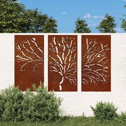 3-tlg. Garten-Wanddeko 105x55 cm Cortenstahl Baum-Design