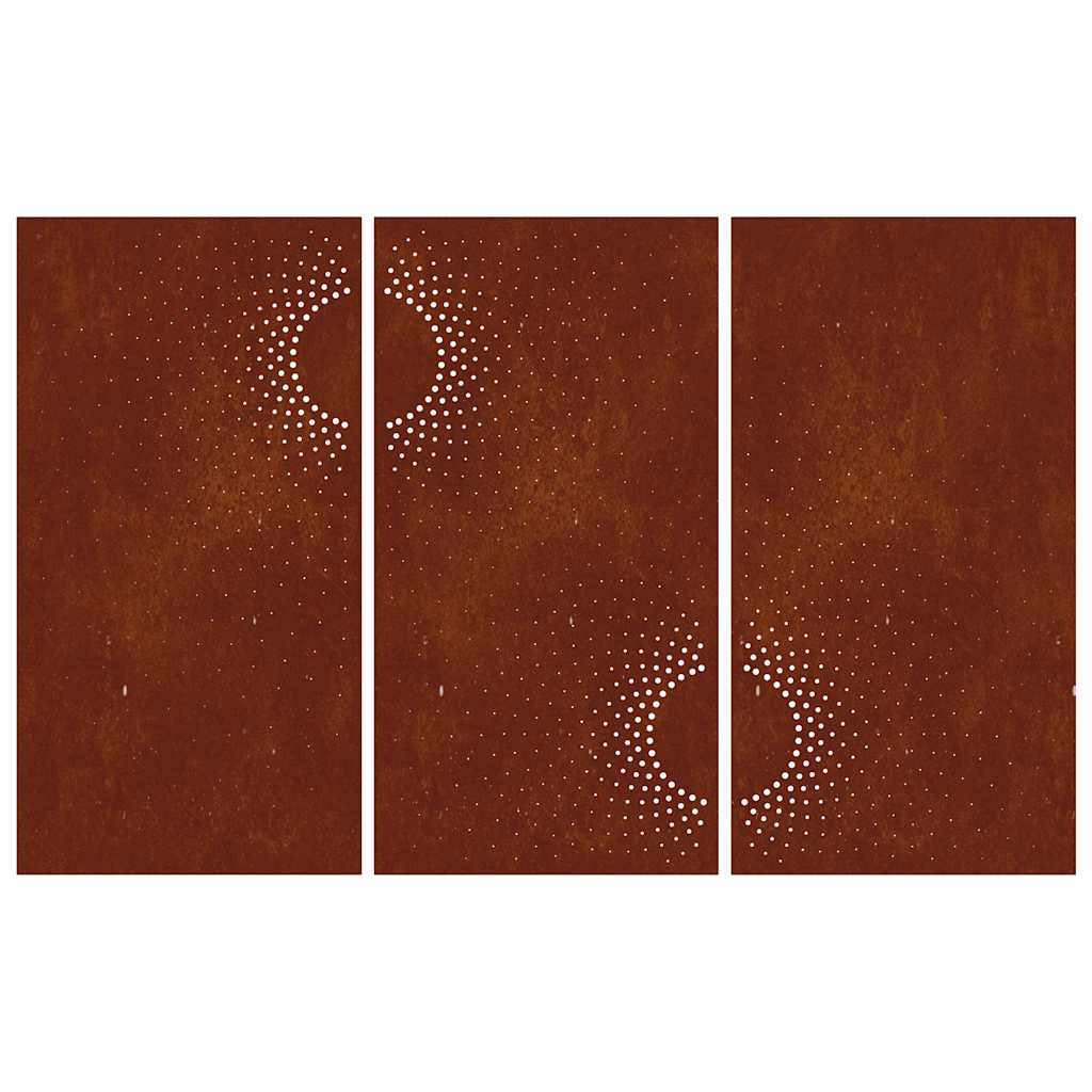 3-tlg. Garten-Wanddeko 105x55 cm Cortenstahl Sonnen-Design