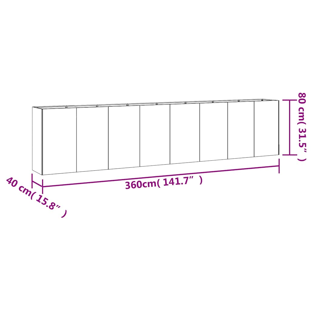 Hochbeet 360x40x80 cm Cortenstahl