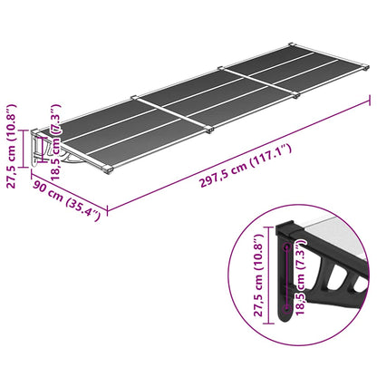Türvordach Schwarz und Transparent 297,5x90 cm Polycarbonat