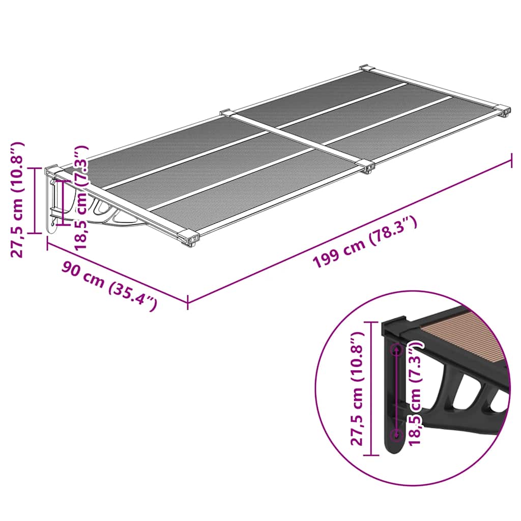 Türvordach Schwarz 199x90 cm Polycarbonat